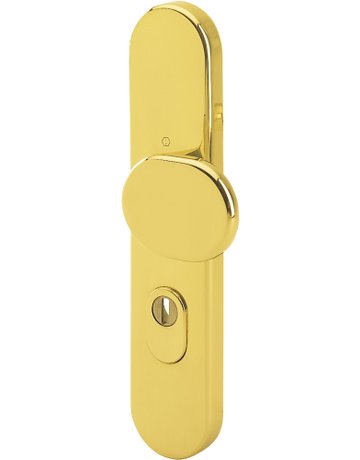 Bild HOPPE Sicherheits-Halbgarnitur M86G/3332ZA, Langschild oval, 15mm, ES 1, mit Zylinderabdeckung, Profilzylinder gelocht, Entfernung 72mm, Vierkant 8mm, Türstärke 37-42mm, messingfarben poliert-Resista®-0