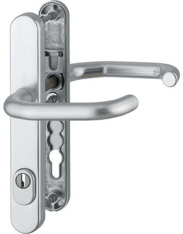 Bild HOPPE Sicherheits-Drückergarnitur Paris RD-138GF/3359ZA/3357N, Langschild oval, 15mm, ES 1, mit Zylinderabdeckung, Profilzylinder gelocht, Entfernung 92mm, Vierkant 9mm, Türstärke 67-72mm, naturfarben eloxiert-0
