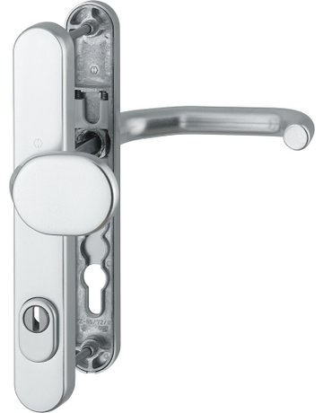 Bild HOPPE Sicherheits-Wechselgarnitur Paris RD-86G/3359ZA/3357N/138GF, Langschild oval, 15mm, ES 1, mit Zylinderabdeckung, Profilzylinder gelocht, Entfernung 92mm, Vierkant 9mm, Türstärke 67-72mm, naturfarben eloxiert-0