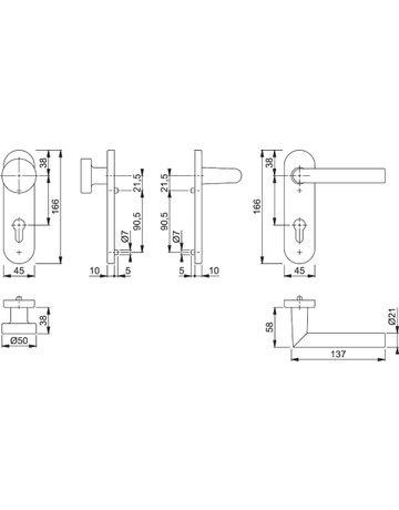 Bild HOPPE Wechselgarnitur Amsterdam 58/353KH/1400, Kurzschild, oval, Profilzylinder gelocht, Entfernung 72mm, Vierkant 8mm, Türstärke 40 - 45mm, Befestigungstechnik mit Stütznocken, silber, naturfarben, eloxiert-1