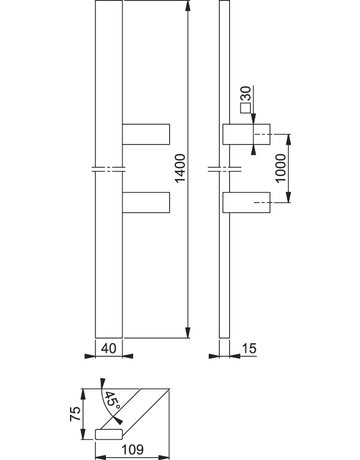 Bild HOPPE Stoßgriff E5724, BA 1.000mm, Breite 109mm, L 1.400mm, Durchmesser 40x15mm, verdeckt verschraubt, edelstahl matt-1