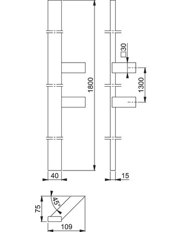 Bild HOPPE Stoßgriff E5724, BA 1.300mm, Breite 109mm, L 1.800mm, Durchmesser 40x15mm, verdeckt verschraubt, edelstahl matt-1