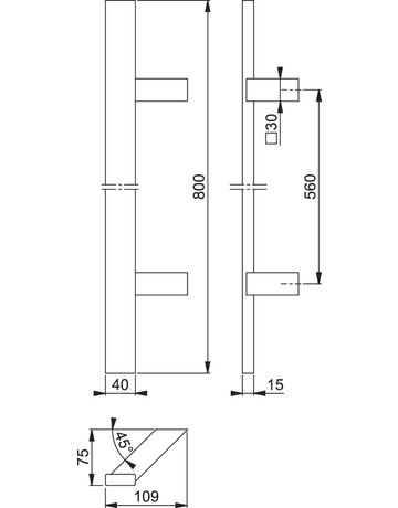 Bild HOPPE Stoßgriff E5724, BA 560mm, Breite 109mm, L 800mm, Durchmesser 40x15mm, verdeckt verschraubt, edelstahl matt-1