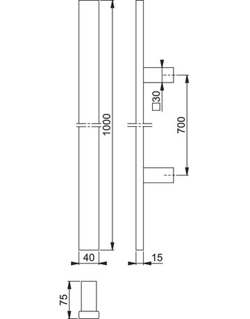 Bild HOPPE Stoßgriff E5726, BA 700mm, L 1.000mm, Durchmesser 40x15mm, verdeckt verschraubt, edelstahl matt-1