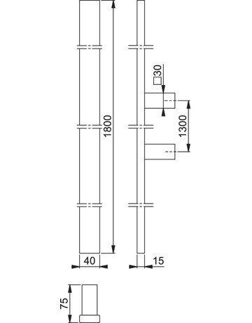 Bild HOPPE Stoßgriff E5726, BA 1.300mm, L 1.800mm, Durchmesser 40x15mm, verdeckt verschraubt, edelstahl matt-1