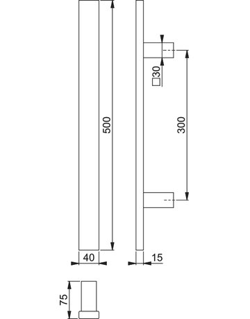 Bild HOPPE Stoßgriff E5726, BA 300mm, L 500mm, Durchmesser 40x15mm, verdeckt verschraubt, edelstahl matt-1