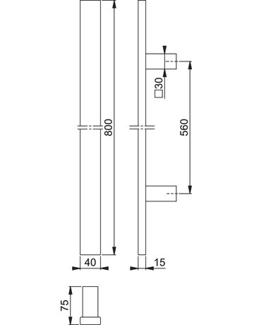 Bild HOPPE Stoßgriff E5726, BA 560mm, L 800mm, Durchmesser 40x15mm, verdeckt verschraubt, edelstahl matt-1
