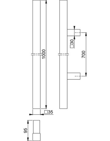 Bild HOPPE Stoßgriff E5766, BA 700mm, L 1.000mm, Durchmesser 35x35mm, verdeckt verschraubt, edelstahl matt-1
