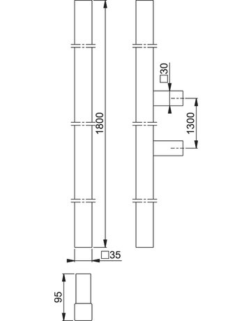Bild HOPPE Stoßgriff E5766, BA 1.300mm, L 1.800mm, Durchmesser 35x35mm, verdeckt verschraubt, edelstahl matt-1