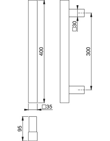 Bild HOPPE Stoßgriff E5766, BA 300mm, L 400mm, Durchmesser 35x35mm, verdeckt verschraubt, edelstahl matt-1