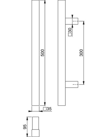 Bild HOPPE Stoßgriff E5766, BA 300mm, L 500mm, Durchmesser 35x35mm, verdeckt verschraubt, edelstahl matt-1