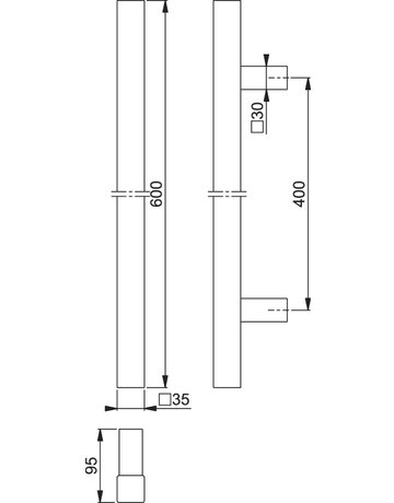 Bild HOPPE Stoßgriff E5766, BA 400mm, L 600mm, Durchmesser 35x35mm, verdeckt verschraubt, edelstahl matt-1