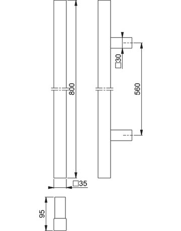 Bild HOPPE Stoßgriff E5766, BA 560mm, L 800mm, Durchmesser 35x35mm, verdeckt verschraubt, edelstahl matt-1