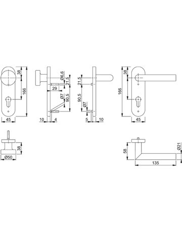 Bild HOPPE Wechselgarnitur Amsterdam FS-58/353KH/1400, Kurzschild, oval, Profilzylinder gelocht, Entfernung 72mm, Vierkant 9mm, Türstärke 45 - 65mm, Befestigungstechnik mit Stütznocken, silber, naturfarben, eloxiert-1