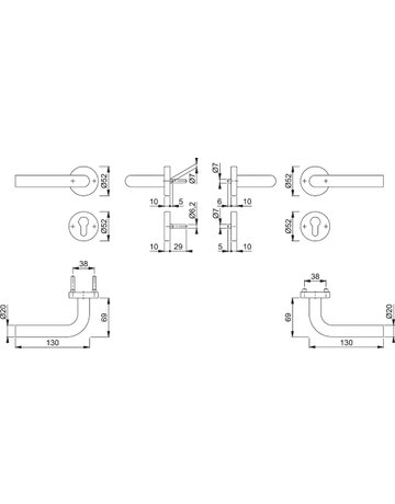 Bild HOPPE Drückergarnitur Bonn FS-E150/42H/42HS, Rosette, Profilzylinder gelocht, Vierkant 9mm, DIN Links-Rechts, TS 40 - 65mm, Befestigungstechnik mit Stütznocken, grau, edelstahl matt-1