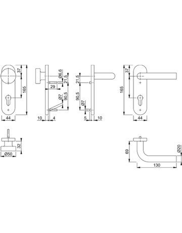Bild HOPPE Wechselgarnitur Bonn FS-E58/353KH/150, Kurzschild, oval, Profilzylinder gelocht, Entfernung 72mm, Vierkant 9mm, Türstärke 40 - 65mm, Befestigungstechnik mit Stütznocken, grau, edelstahl matt-1