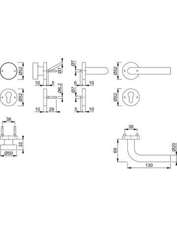 Bild HOPPE Wechselgarnitur Bonn FS-E58/42H/42HS/150, Rosette, Profilzylinder gelocht, Vierkant 9mm, DIN Links-Rechts, TS 40 - 65mm, Befestigungstechnik mit Stütznocken, grau, edelstahl matt-1