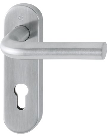 Bild HOPPE Drückergarnitur Bonn FS-E150/353KH, Kurzschild, oval, Profilzylinder gelocht, Entfernung 72mm, Vierkant 9mm, Türstärke 40 - 65mm, Befestigungstechnik mit Stütznocken, grau, edelstahl matt-0