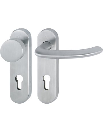 Bild HOPPE Wechselgarnitur Marseille FS-E58/353KH/1138, Kurzschild, oval, Profilzylinder gelocht, Entfernung 72mm, Vierkant 9mm, Türstärke 40 - 65mm, Befestigungstechnik mit Stütznocken, grau, edelstahl matt-0