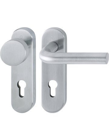 Bild HOPPE Wechselgarnitur Bonn FS-E58/353KH/150, Kurzschild, oval, Profilzylinder gelocht, Entfernung 72mm, Vierkant 9mm, Türstärke 40 - 65mm, Befestigungstechnik mit Stütznocken, grau, edelstahl matt-0