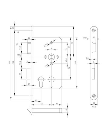 Bild PA-Doppelzylinderschloss B 2328 PZW72/9,D32/65,F20x235rd,ER,PAF-E,DR - BKS-1
