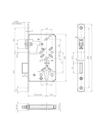Bild Pendeltürschloss B-00550 PZ, D60,F20x235rd,ER - BKS-1