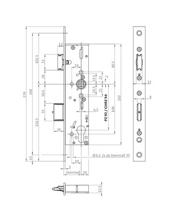 Bild PA-Einsteckschloss B-18230 PZ92/9,D45,F24x270ktg,ER,PAF-C,DL ausw. - BKS-1