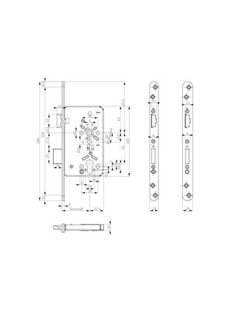 Bild Einsteckschloss B-63060 PZW72/9,D65,F20x280rd,ER,DR - BKS-1