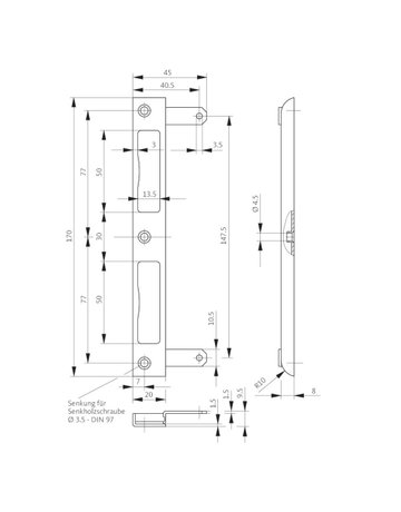 Bild Winkelschließblech S280 20x170x9,5 rd,nickelsilber - BKS-1