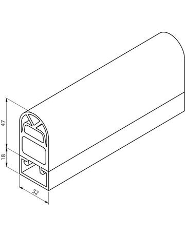 Bild Fingerschutzprofil,65,mit C-Schiene Gummi, C-Schiene:Aluminium,B32mm,H65mm - HELM-1