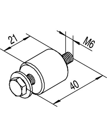 Bild ST-Bef.material,für Kunststoffzahnstange K 70/80,L21mm, Gew.M6, Gesamtl.40mm - HELM-1