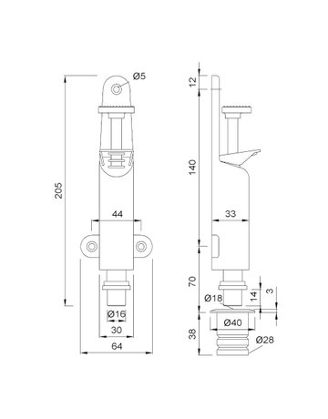 Bild OT-Türfeststeller, mit Tretbolzen, Hub 30mm, 1038, dunkelbraun einbrennlackiert - KWS-1