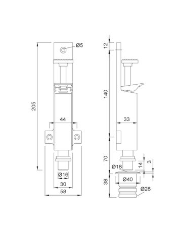Bild OT-Türfeststeller, mit Tretbolzen, Hub 30mm, 1039, silberfarbig eloxiert - KWS-1
