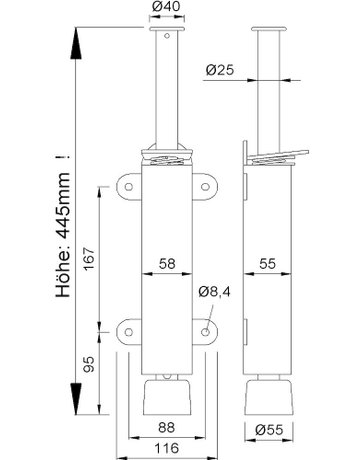 Bild OT-Türfeststeller, mit Tretbolzen, Hub 120mm, 1043, schwarz einbrennlackiert - KWS-1