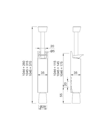 Bild OT-Türfeststeller, mit Tretbolzen, Hub 120mm, 1046, edelstahloptik eloxiert - KWS-1