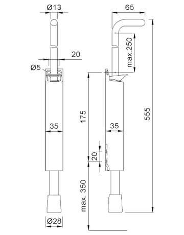 Bild OT-Türf.steller, mit Feststellstange, 1048, Aluminium, schwarz einbrennlackiert - KWS-1