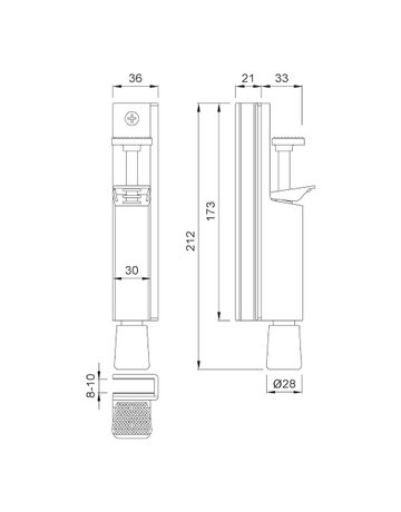 Bild OT-Türfeststeller, mit Tretbol., 1133, Hub 30mm, Aluminium, dunkelbraun eloxiert gebei. - KWS-1
