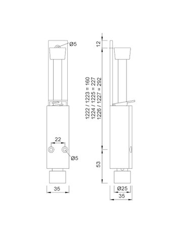 Bild OT-Türfeststeller, mit Tretbolzen, Hub 60mm, 1223, edelstahloptik eloxiert - KWS-1