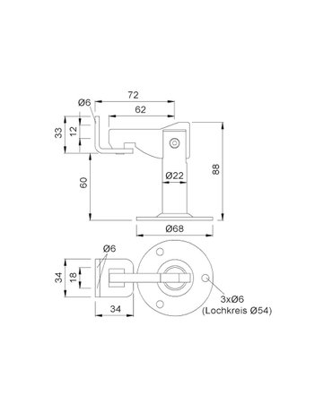 Bild Torfeststeller, 1311, mit Anschraubplatte, Stahl schwarz, B34mm, H88mm - KWS-1