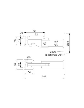 Bild Torfeststeller, 1312, mit Anschraubplatte, Stahl silberfarbig, B34mm, L140mm - KWS-1