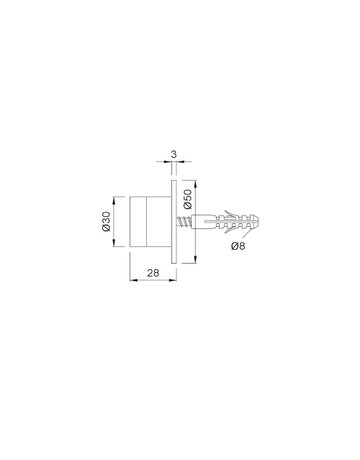 Bild Wandpuffer, mit Rosette, 2007, Ø 30mm, L 28mm, edelstahl - KWS-1