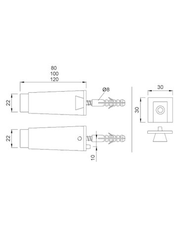 Bild Wandpuffer, mit einseitigem Gummipuffer, 2037, L 120mm, silberfarbig - KWS-1