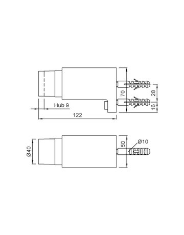 Bild Wandpuffer, mit gefedertem Gummipuffer, 2049, L 122mm, neusilberfarbig - KWS-1