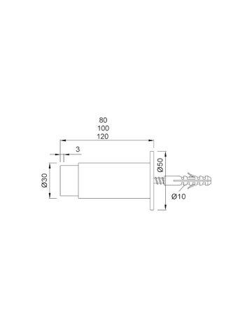 Bild Wandpuffer, mit gefedertem Gummipuffer, 2064, Ø 30mm, L 80mm, messingfarben - KWS-1