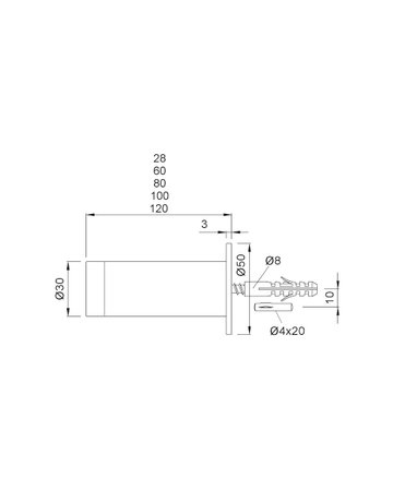 Bild Wandpuffer, mit Rosette, 2075, Ø 30mm, L 80mm, neusilberfarbig - KWS-1