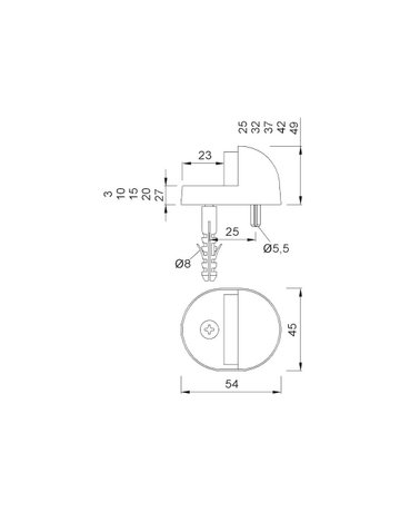 Bild Bodentürstopper, 2088, H 49mm, mit Verdrehsicherung, Aluminium, neusilberfarbig eloxiert - KWS-1