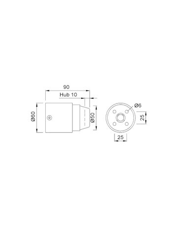 Bild Wandpuffer, mit gefedertem Gummipuffer, 2120, Ø 60mm, L 90mm, edelstahl - KWS-1