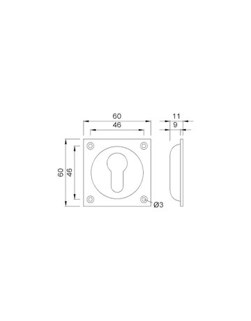 Bild Schlüsselrosette 3204 innen,eckig o.No.,11mm,F2 eloxiert - KWS-1