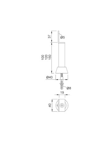 Bild GA-Trennwandstütze, 4213, Aluminium, neusilberfarbig, eloxiert, H 150 mm - KWS-1