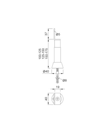 Bild GA-Trennwandstütze, 4243, Aluminium, neusilberfarbig, eloxiert, Höhe: 150-175 mm - KWS-1